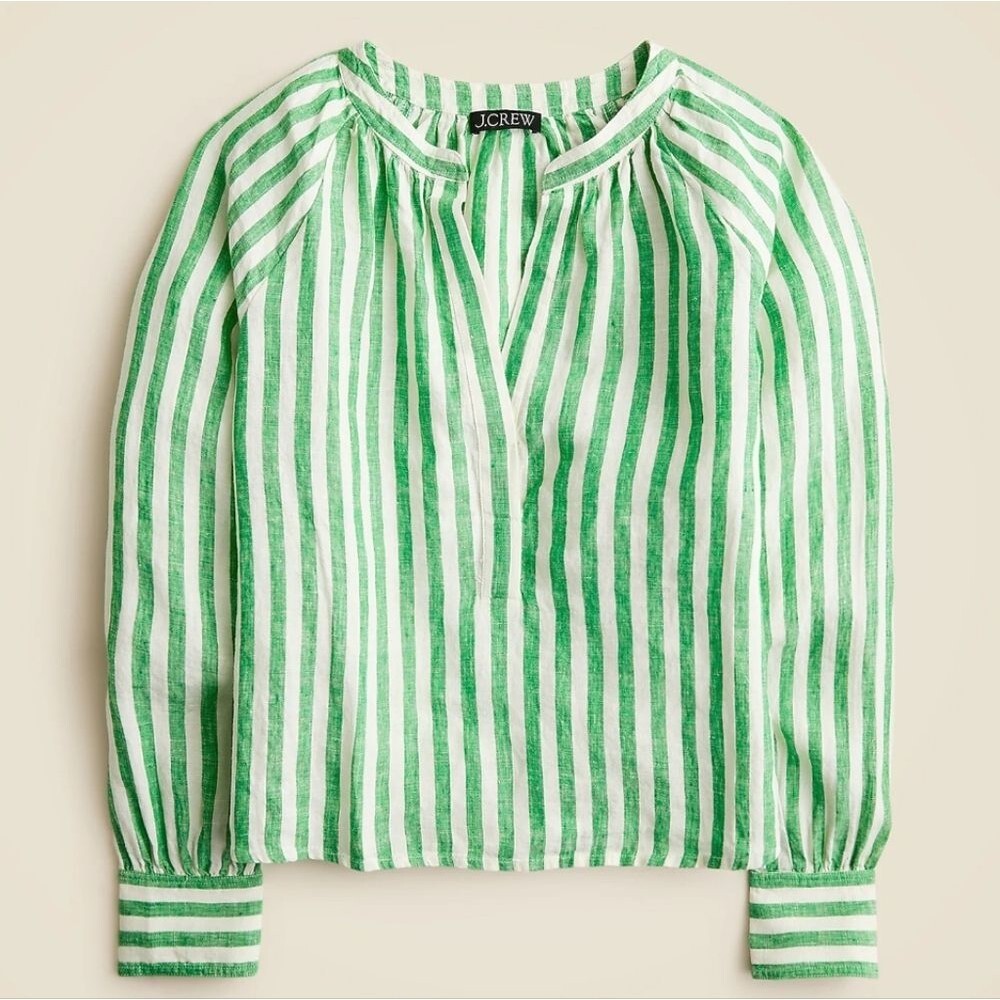 J.Crew NWT Green Striped Cabana Linen Top S Coastal Preppy Spring Minimalist - Picture 8 of 8